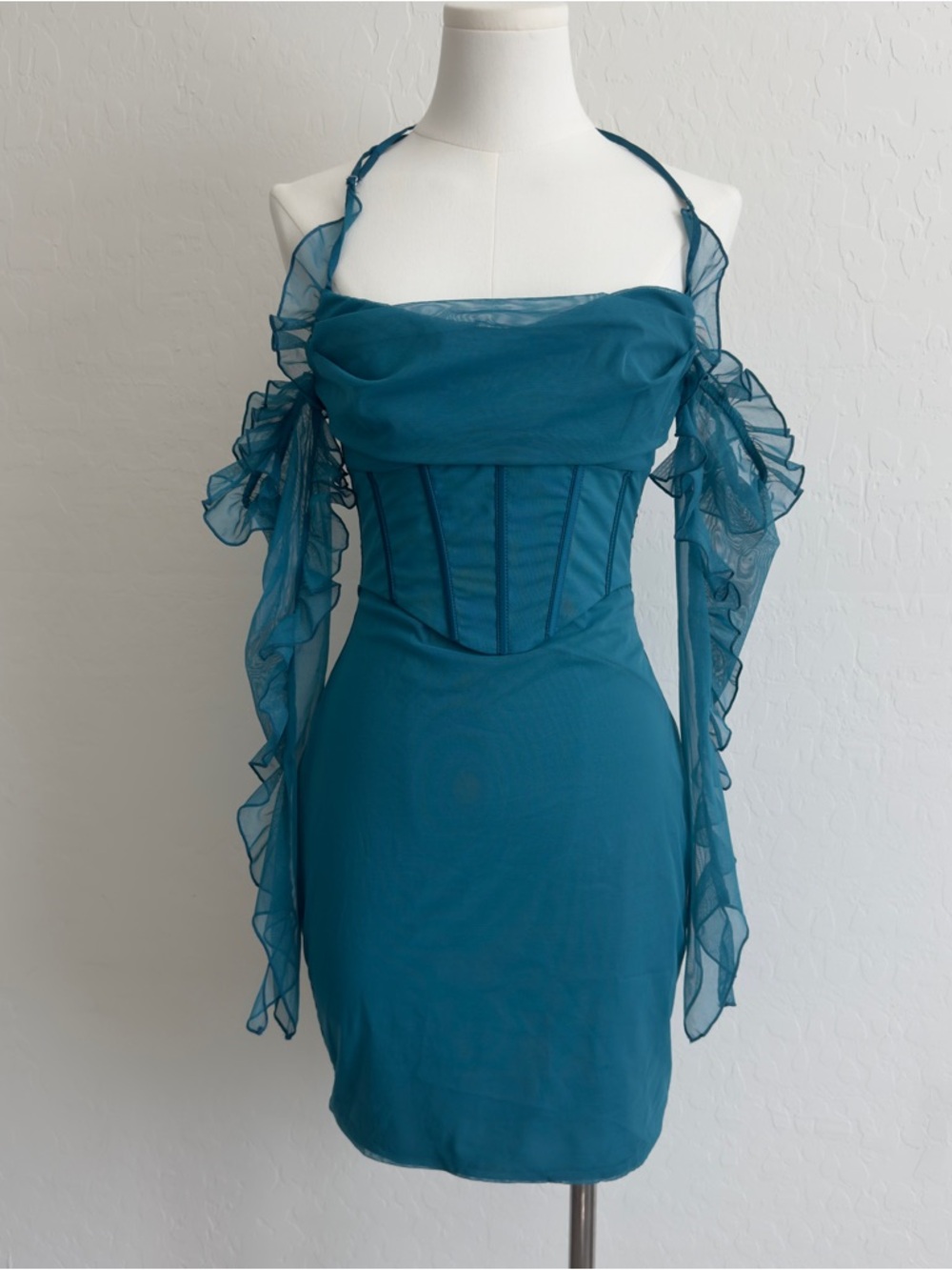 Frill Detail Cowl Neck Mini Dress